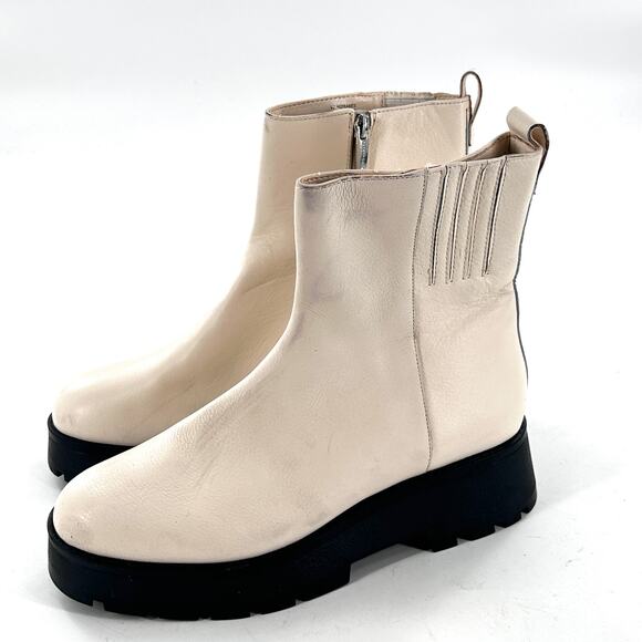 Vince Camuto Neframes Boots 8 White Cream NWOT Lug Combat Moto Chelsea Booties - Picture 2 of 7
